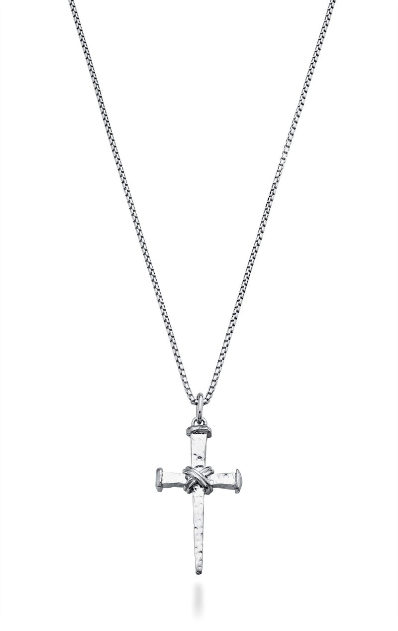 Miabella Italian Rope Wrap Nail Cross Pendant Necklace Box Chain, Rhodium or 18K Yellow Gold Plated 925 Sterling Silver Made in Italy (Length 28 Inches, Rhodium-Plated-Silver) - Image 3